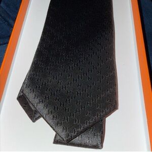 Hermes Black Patterned Tie New Never Used